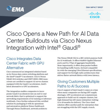Cisco Opens a New Path for AI Data Center Buildouts via Cisco Nexus Integration with Intel® Gaudi®