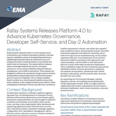 Rafay Systems Releases Platform 4.0 to Advance Kubernetes Governance,
Developer Self-Service, and Day-2 Automation